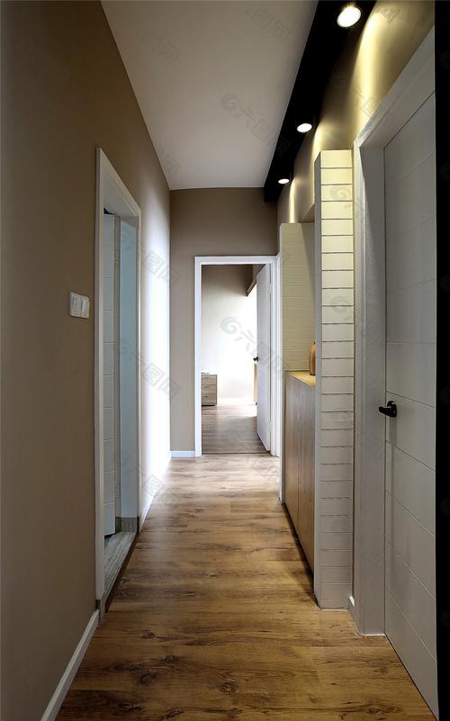 现代时尚客厅走廊木地板室内装修效果图装饰装修素材免费下载(图片